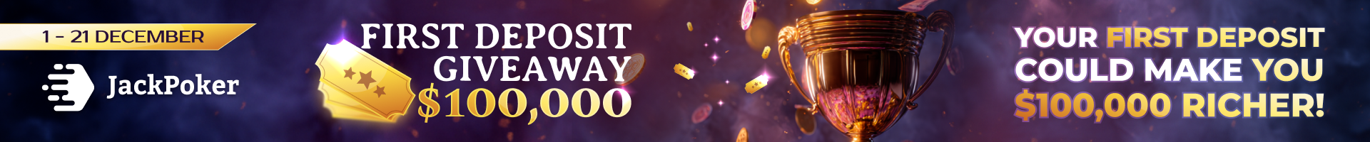 JackPoker Launches December Giveaway: Turn Your First Deposit Into a Chance to Win a Share of $100,000