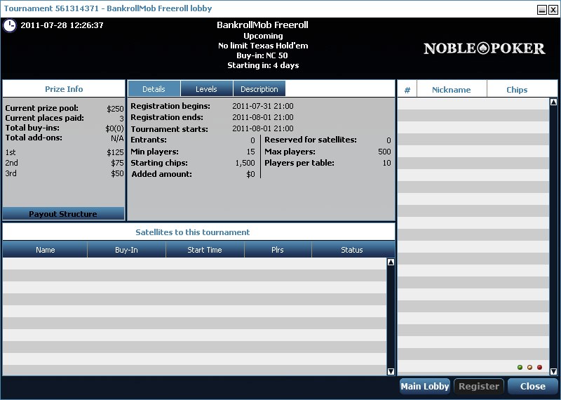 Noble Poker $250 freeroll for BankrollMob members